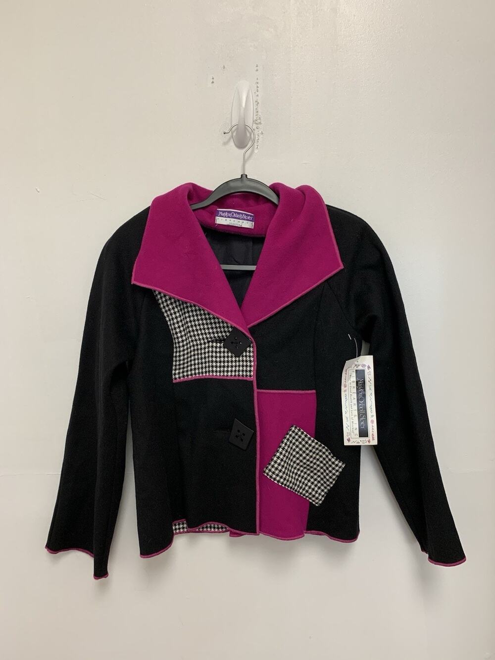 Marylou Ozbolt Storer Wool Jacket Sweater Womens Sz XXXS Pink Black Art To Wear
